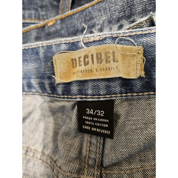 Decibel Distressed And Patches Straight Leg Mens Blue Jeans Size 34x32 - Picture 10 of 10